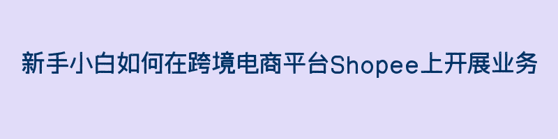 新手小白如何在跨境电商平台Shopee上开展业务